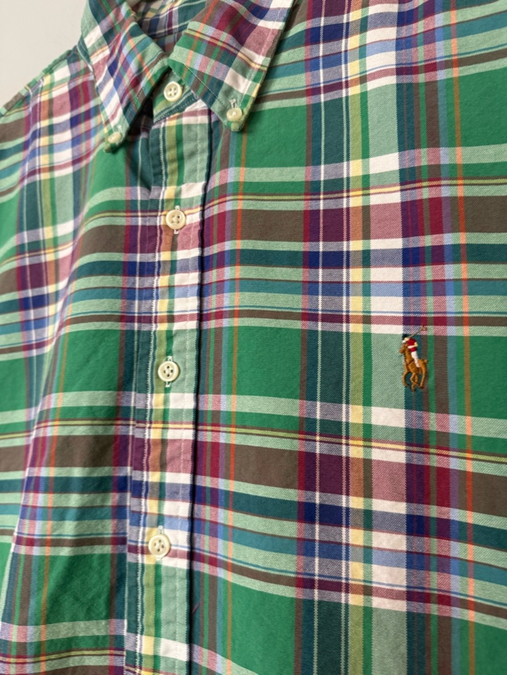 Ralph Lauren Green Plaid Button-Down Shirt with mulitcolor Accents